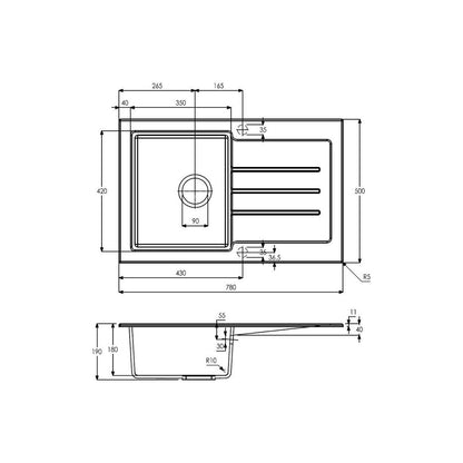 Abode Xcite 1B & Drainer Granite Inset Sink - Frost White