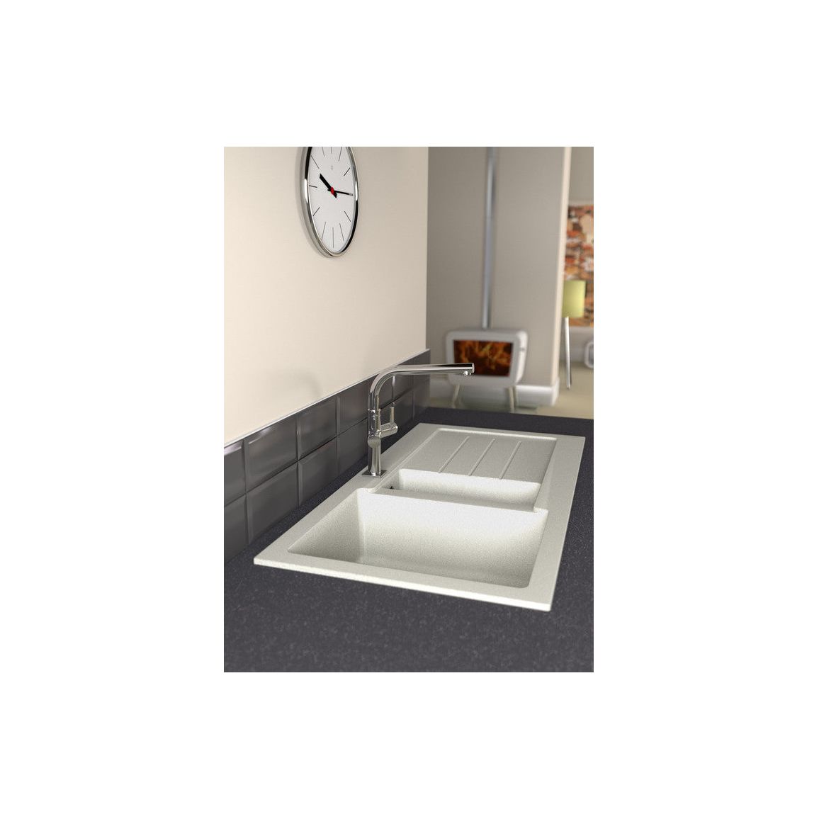 Abode Xcite 1.5B & Drainer Granite Inset Sink - Frost White