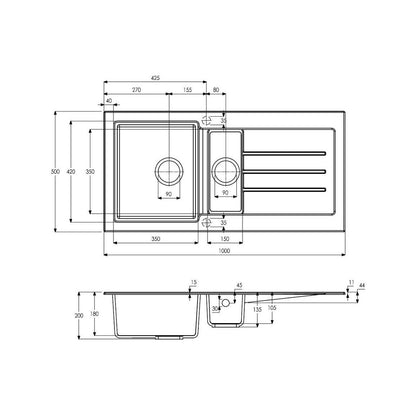 Abode Xcite 1.5B & Drainer Granite Inset Sink - Frost White