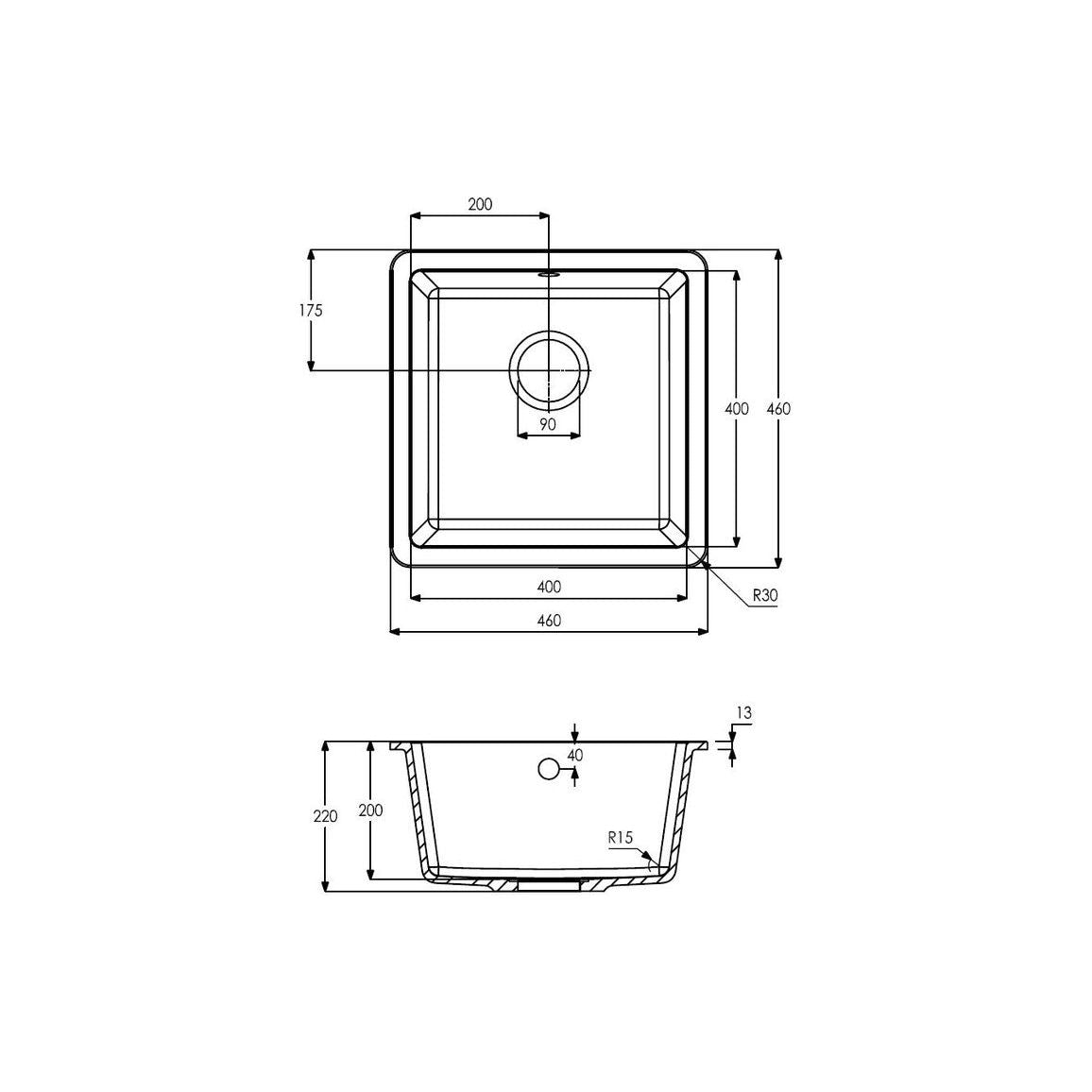 Abode Matrix Sq GR15 1B Granite Inset/Undermount Sink - Black Metallic