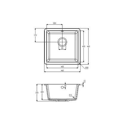 Abode Matrix Sq GR15 1B Granite Inset/Undermount Sink - White