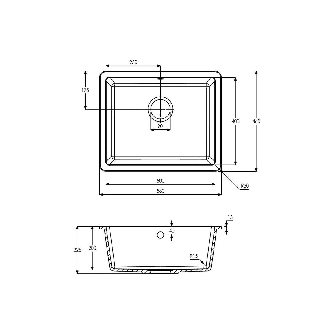 Abode Matrix Sq GR15 Large 1B Granite Inset/Undermount Sink - Black Metallic