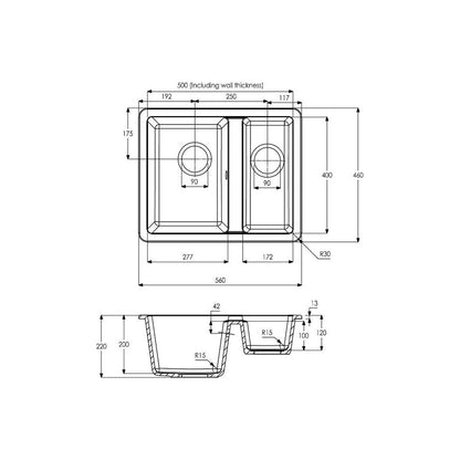 Abode Matrix Sq GR15 1.5B Granite Inset/Undermount Sink - Grey Metallic