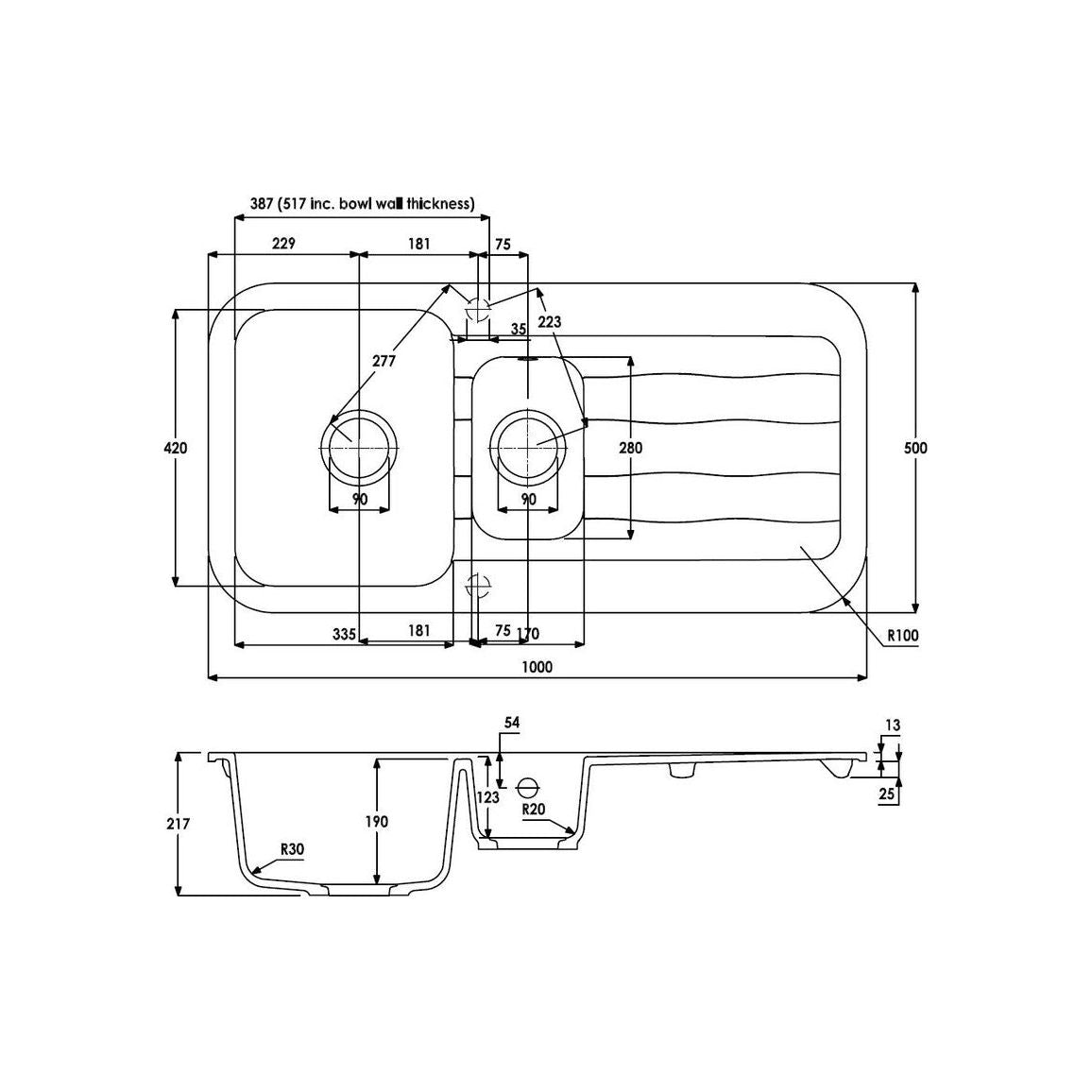 Abode Dune 1.5B & Drainer Granite Inset Sink - Frost White