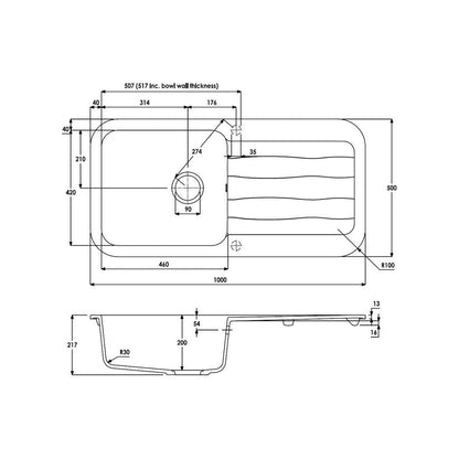 Abode Dune 1B & Drainer Granite Inset Sink - Grey Metallic