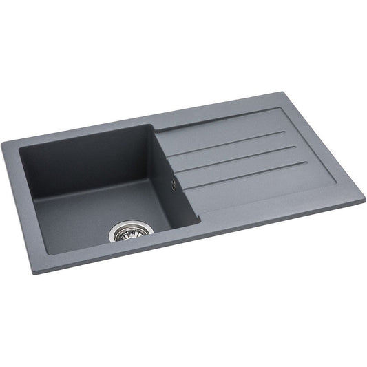 Abode Xcite 1B & Drainer Granite Inset Sink - Grey Metallic
