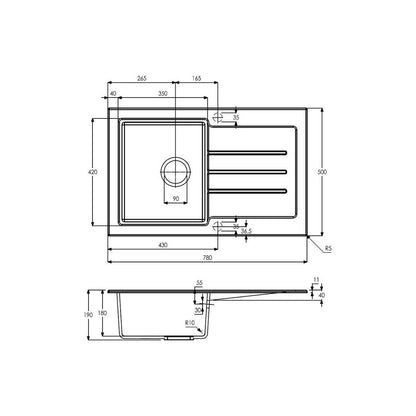 Abode Xcite 1B & Drainer Granite Inset Sink - Grey Metallic