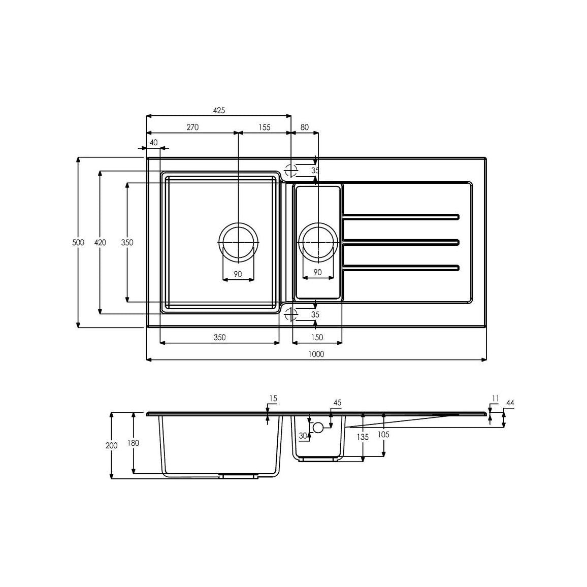 Abode Xcite 1.5B & Drainer Granite Inset Sink - Grey Metallic