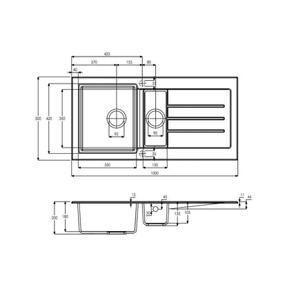 Abode Xcite 1.5B & Drainer Granite Inset Sink - Grey Metallic