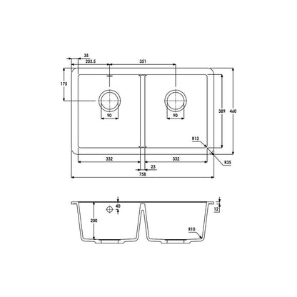 Abode Matrix Sq GR15 2B Granite Undermount Sink - Grey Metallic