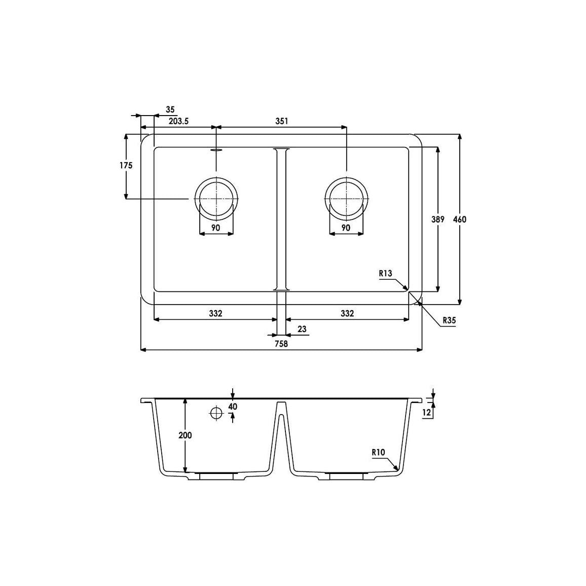 Abode Matrix Sq GR15 2B Granite Undermount Sink - Black Metallic