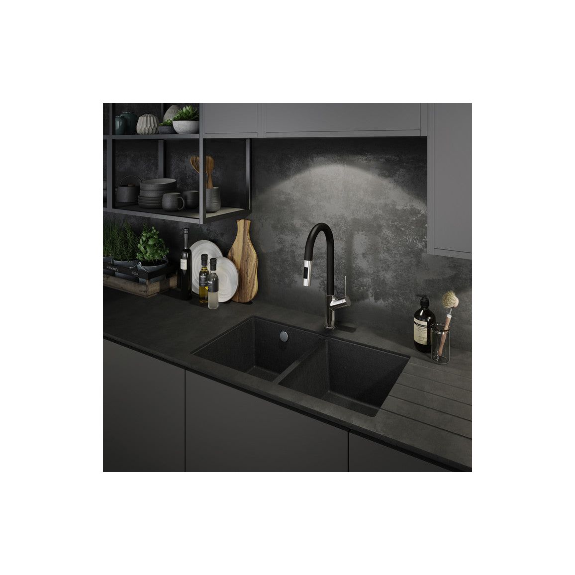 Abode Matrix Sq GR15 2B Granite Undermount Sink - Grey Metallic