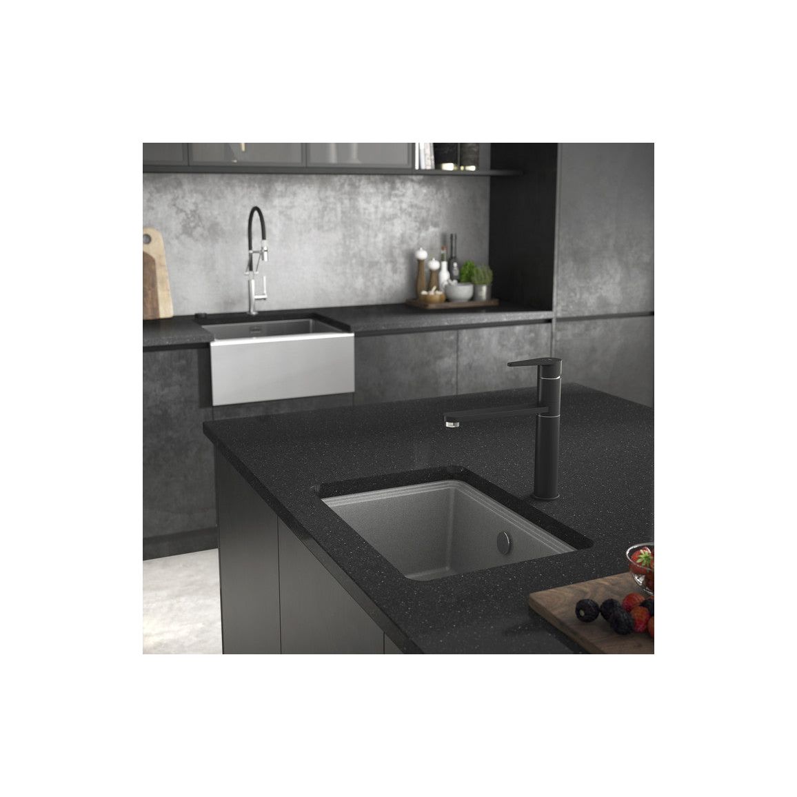 Abode Denton Compact 1B Undermount Sink - Grey Metallic