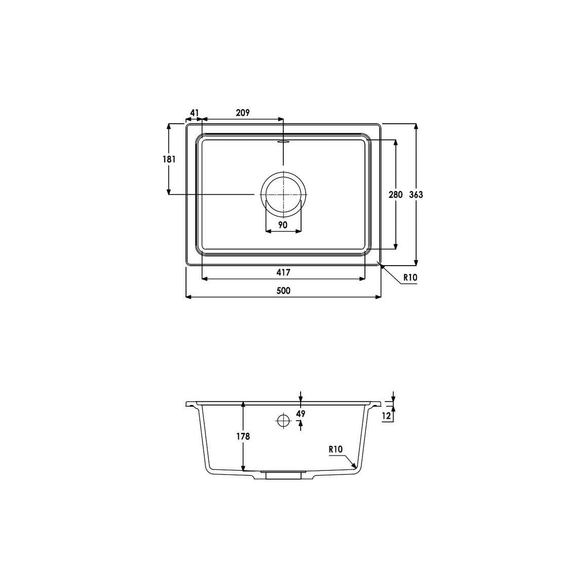 Abode Denton Compact 1B Évier sous plan - Gris métallisé