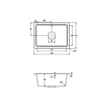 Abode Denton Compact 1B Undermount Sink - Grey Metallic