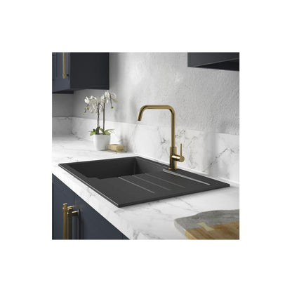 Abode Xcite 1B & Drainer Granite Inset Sink - Black Metallic