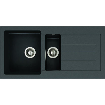 Abode Xcite 1.5B & Drainer Granite Inset Sink - Black Metallic