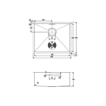 Abode Matrix R0 500mm 1B Undermount Sink - St/Steel