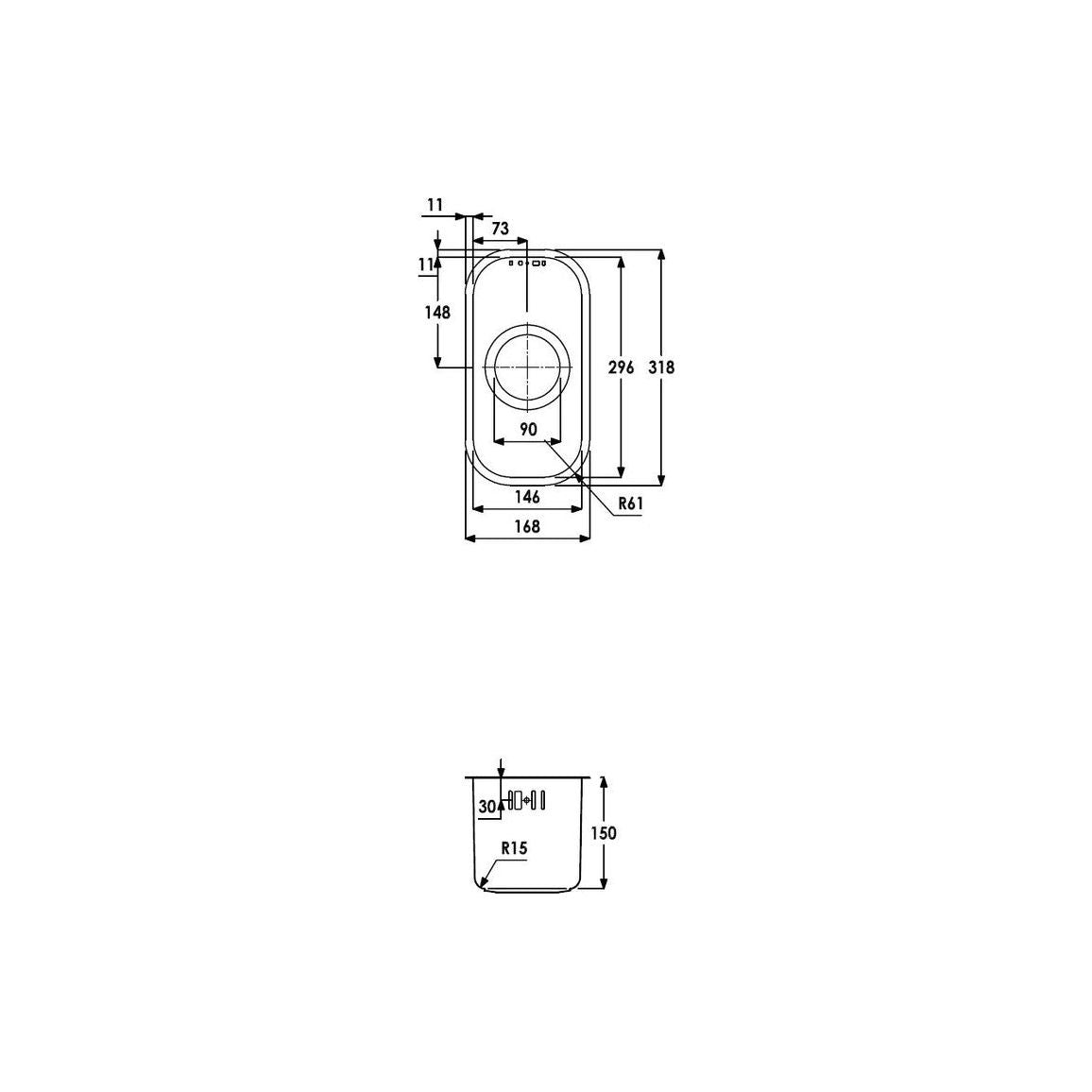 Abode Matrix R50 0,5B Évier sous plan - Acier