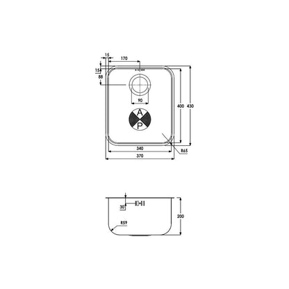 Abode Matrix R50 1B 340mm Undermount Sink - St/Steel