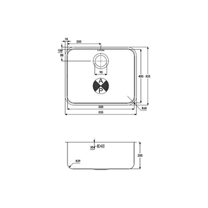 Abode Matrix R50 1B 500mm Undermount Sink - St/Steel