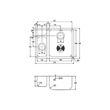 Abode Matrix R50 1.5B RHMB Évier sous plan - Acier/acier