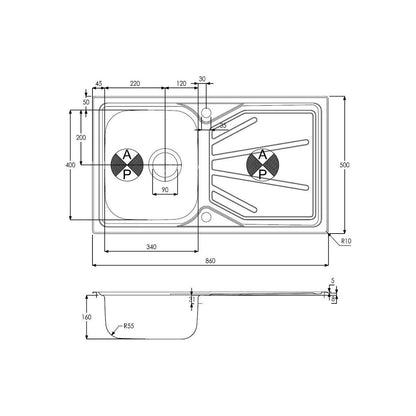 Abode Trydent 1B & Drainer Inset Sink - St/Steel