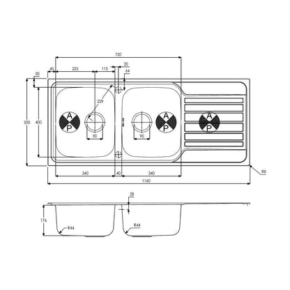 Évier encastré Abode Connekt 2B et égouttoir - Acier inoxydable