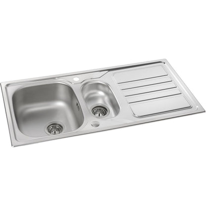 Abode Mikro 1.5B y fregadero empotrado con escurridor (en caja con desagües incluidos) - Inox/Acero