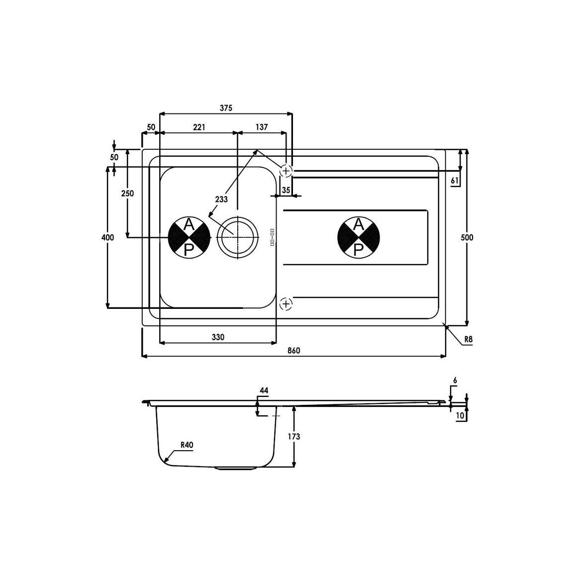 Abode Ixis Compact 1B &amp; Évier Encastré avec Égouttoir - Acier