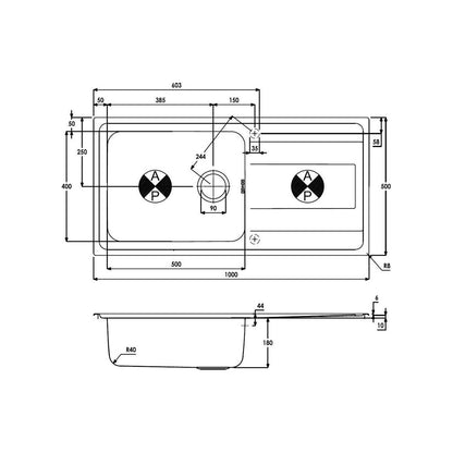 Fregadero empotrado Abode Ixis 1B y escurridor - Inox/Acero