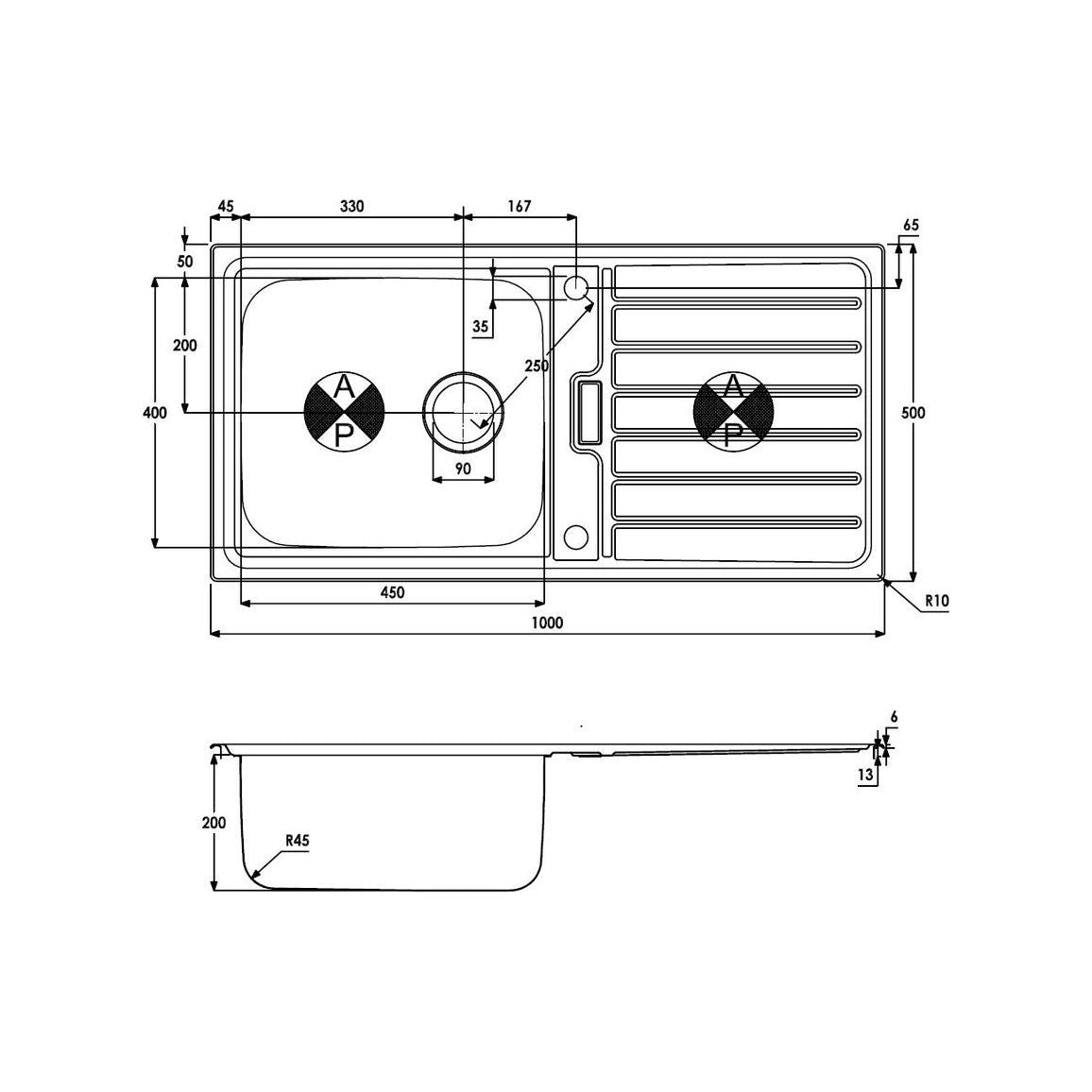 Abode Neron 1B &amp; Fregadero empotrado con escurridor - Inox/Acero