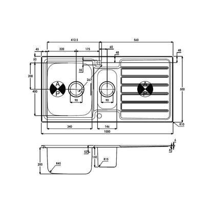 Abode Neron 1.5B & Drainer Inset Sink - St/Steel