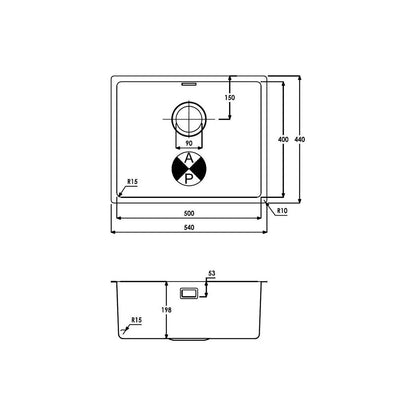 Abode Matrix R15 1B 500mm Undermount/Inset Sink - St/Steel