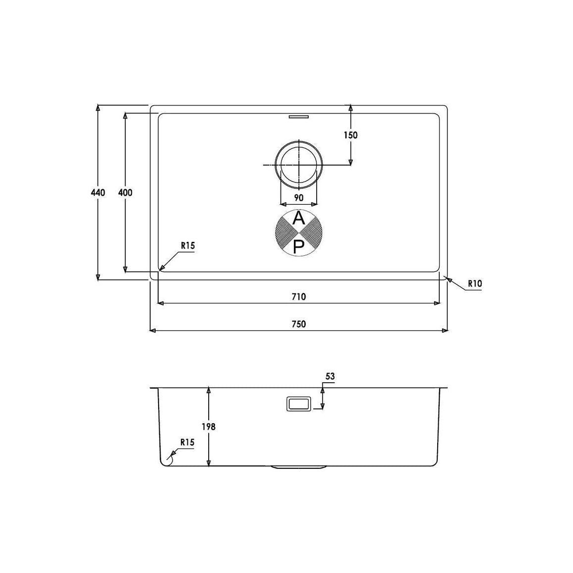 Abode Matrix R15 XL 1B Undermount/Inset Sink - St/Steel