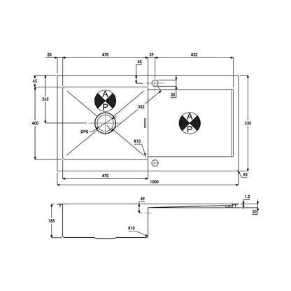 Abode Verve 1B & Drainer Inset Sink - St/Steel