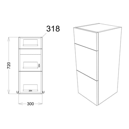 Paquete de lavabo, inodoro y 3 cajones de cedro de 1542 mm (derecho) - Gris claro brillante