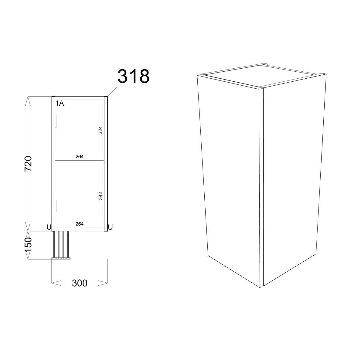 Cedar 1542mm Basin, WC & 1 Door Unit Pack (LH) - Light Grey Gloss