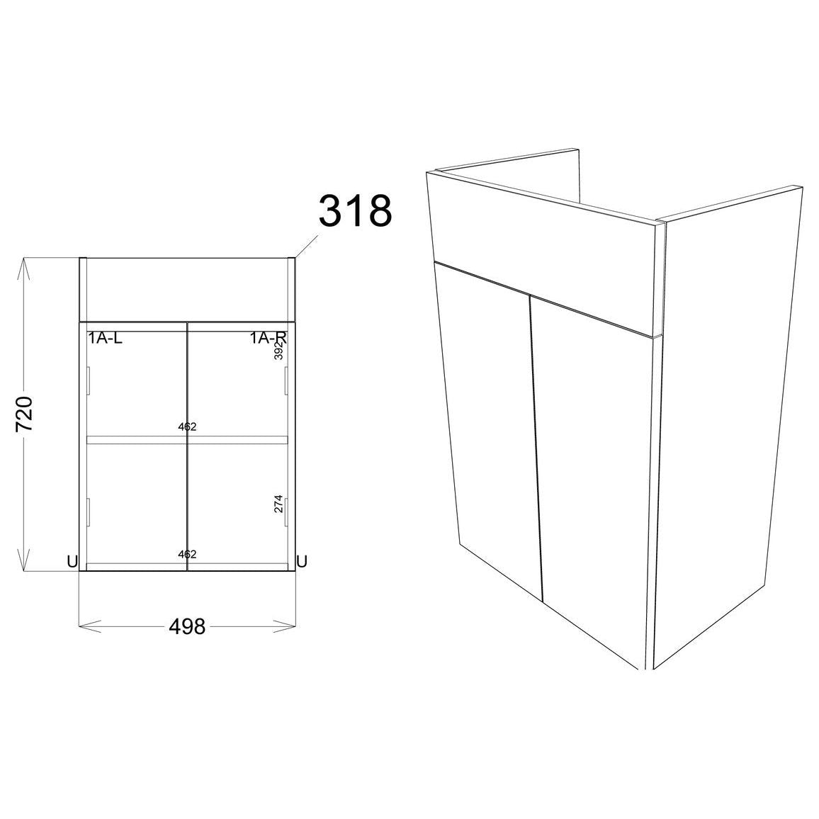 Mueble de lavabo Cedar de 500 mm - Gris claro brillante