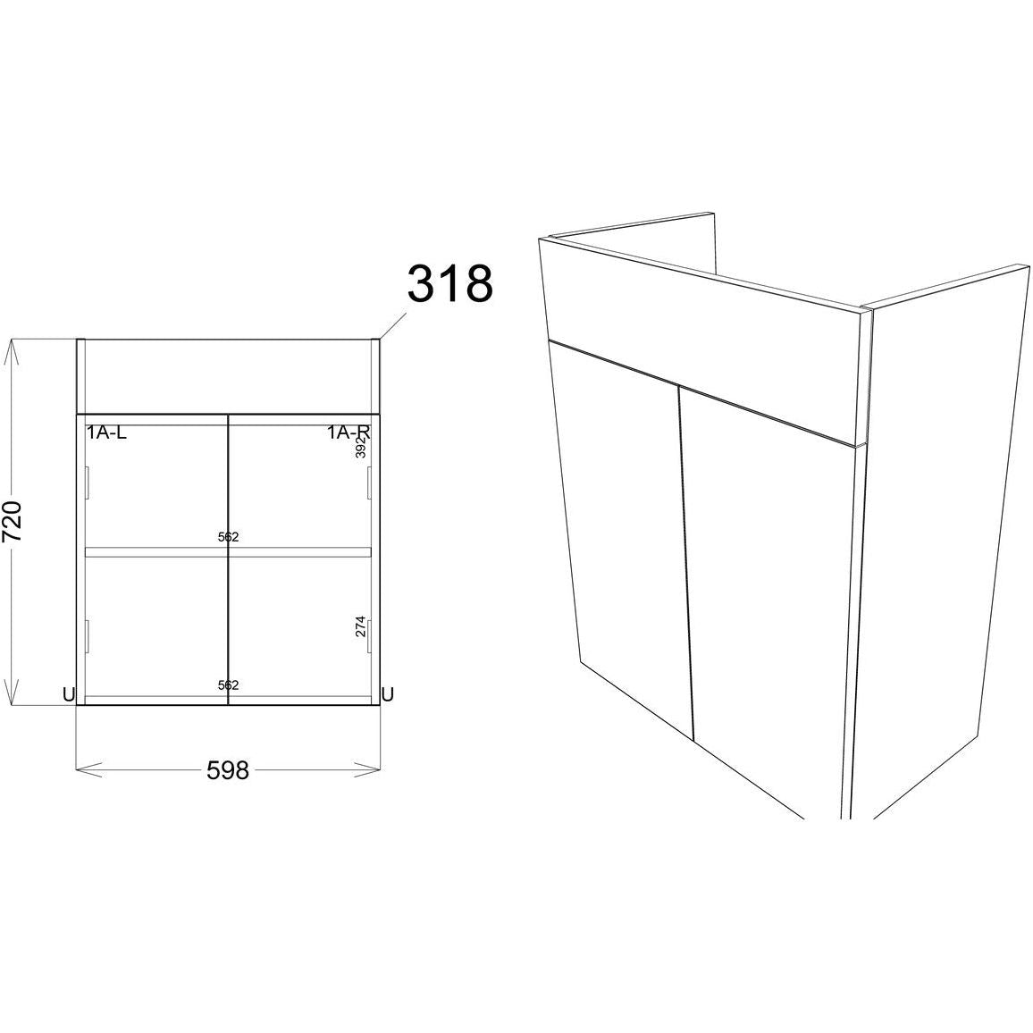 Meuble Lavabo en Cèdre 600 mm - Gris Graphite Mat