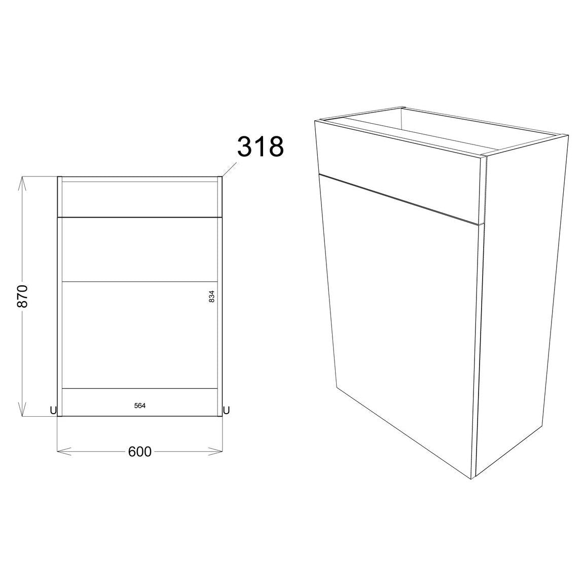 Pack Lavabo, WC et 3 tiroirs en cèdre 1542 mm (RH) - Gris clair brillant
