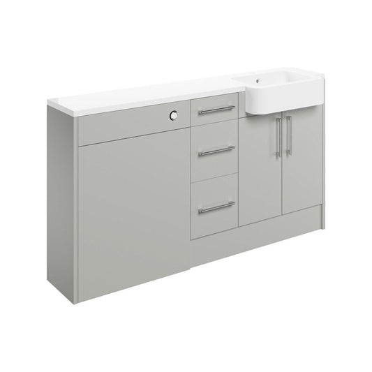 Cedar 1542mm Basin, WC & 3 Drawer Unit Pack (RH) - Light Grey Gloss