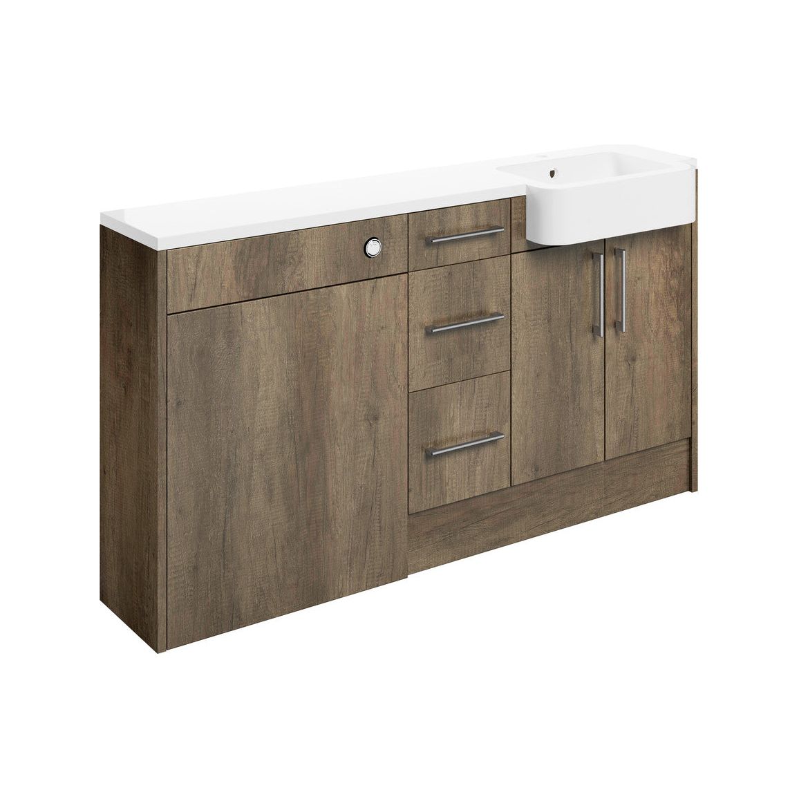 Cedar 1542mm Basin, WC & 3 Drawer Unit Pack (LH) - Nebraska Oak