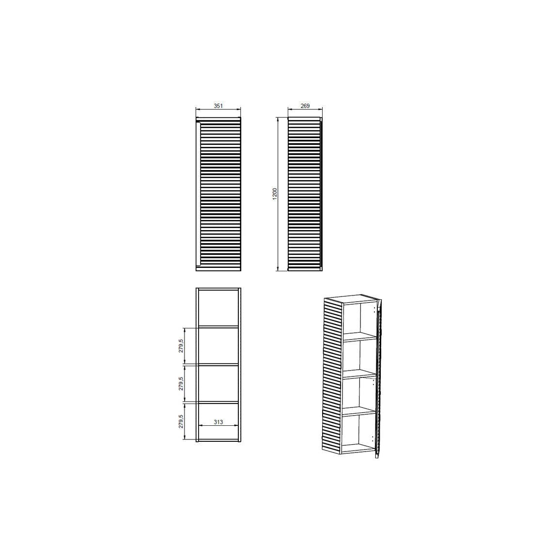 Chestnut 350mm Wall Hung 1 Door Tall Unit - Matt Mineral Grey