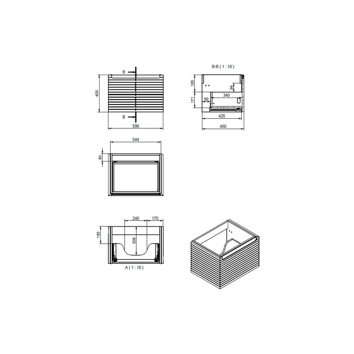 Chestnut 600mm Wall Hung 1 Drawer Basin Unit & Worktop - Matt Willow Green