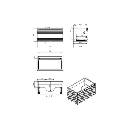 Meuble Lavabo Suspendu 1 Tiroir et Plan de Travail Châtaignier 800 mm - Vert Saule Mat