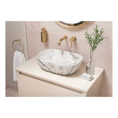 Meuble Lavabo et Vasque Mural 1 Tiroir 615 mm Châtaignier - Coton Mat