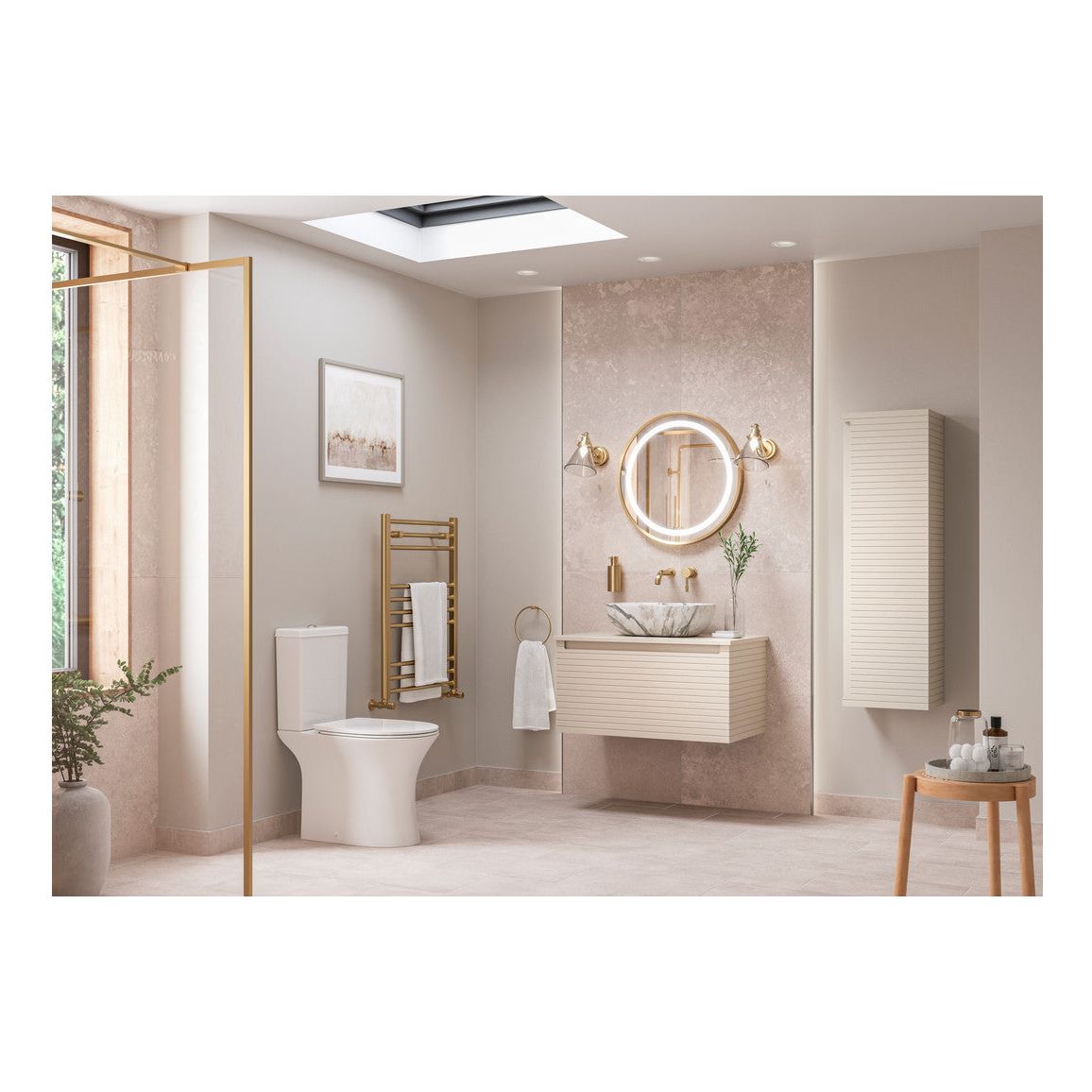 Meuble Lavabo Suspendu 1 Tiroir &amp; Plan de Travail Châtaignier 600 mm - Coton Mat