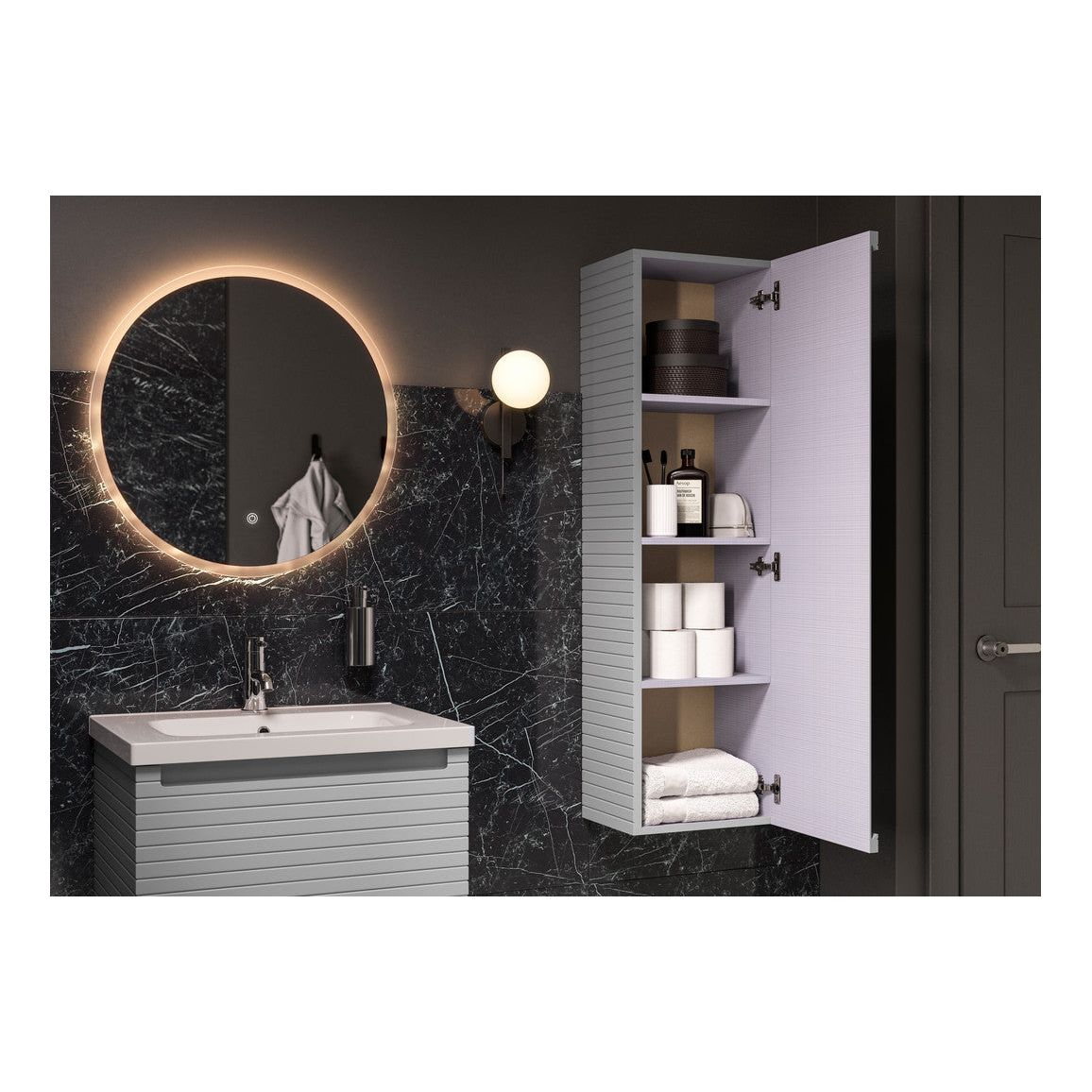 Meuble Lavabo et Vasque Suspendu 1 Tiroir 615 mm Châtaignier - Gris Minéral Mat