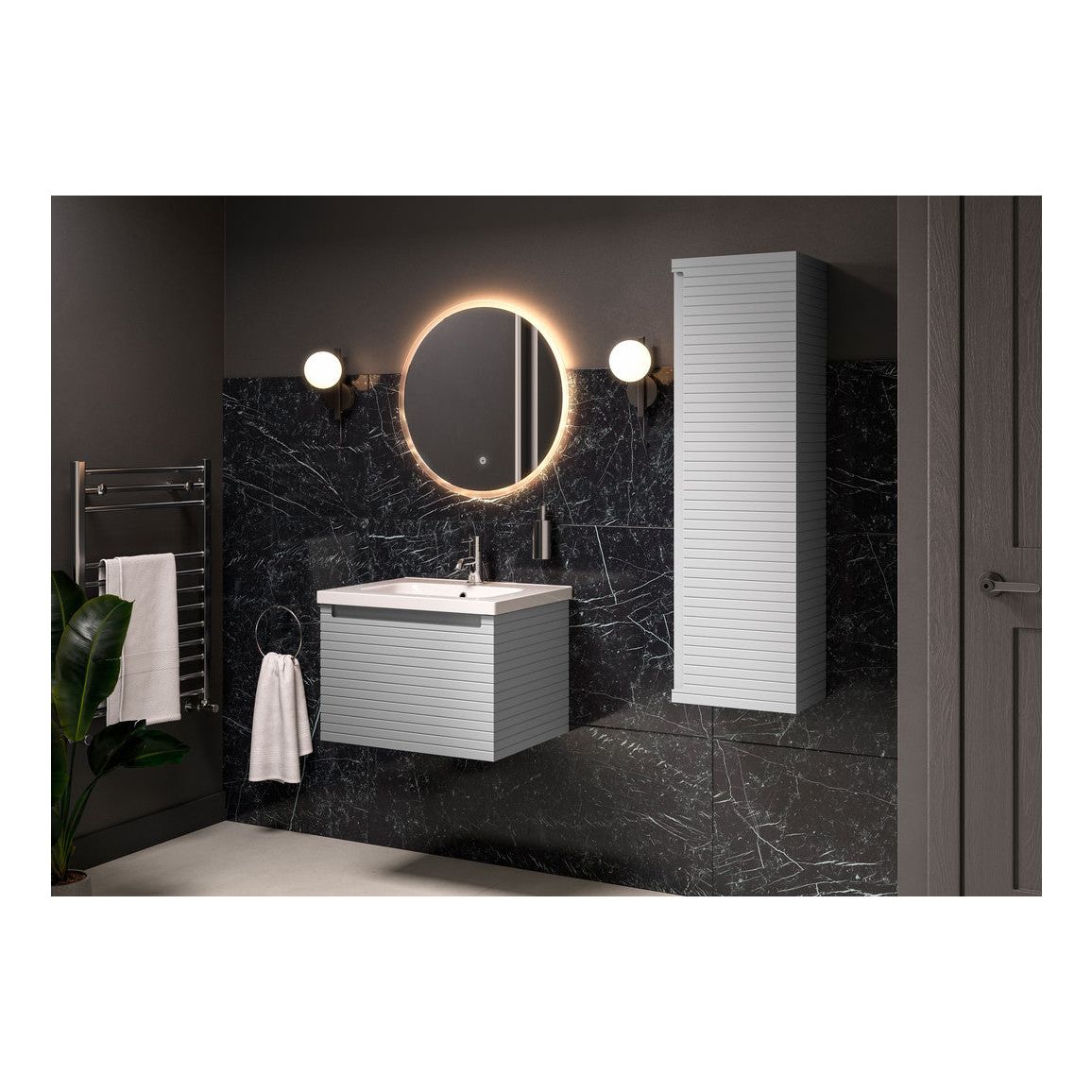 Meuble Lavabo et Vasque Suspendu 1 Tiroir 615 mm Châtaignier - Gris Minéral Mat